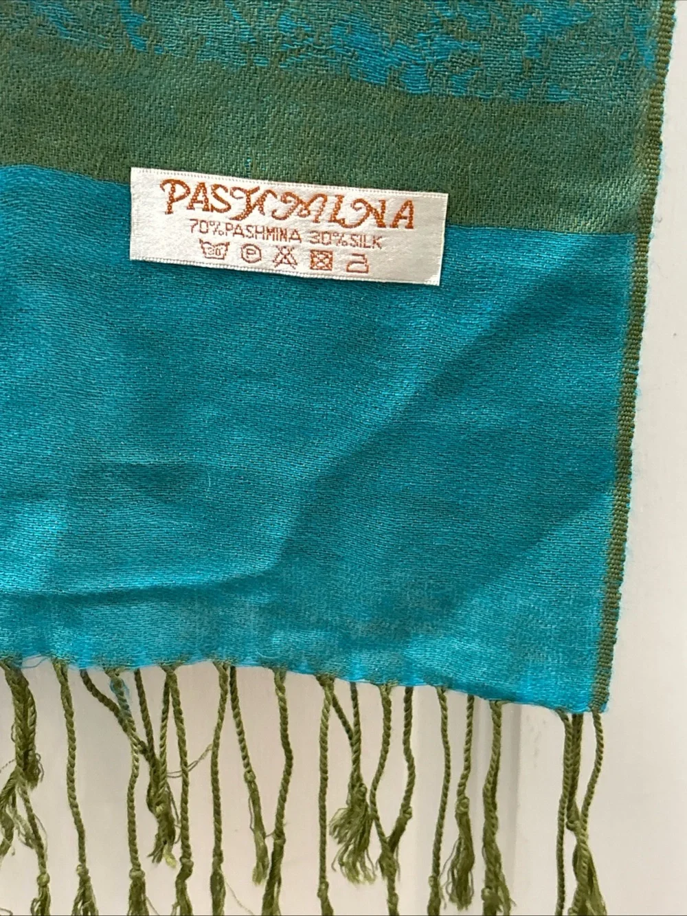 Pashmina Women’s 70 Pashmina 30 Silk Scarf Paisley Pattern Turquoise Olive Green